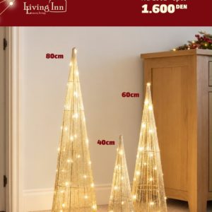 Ливинг Инн LED Новогодишни Светлечки Конуси, Сет 3 парчиња – 40/60/80 cm (NG-2301)